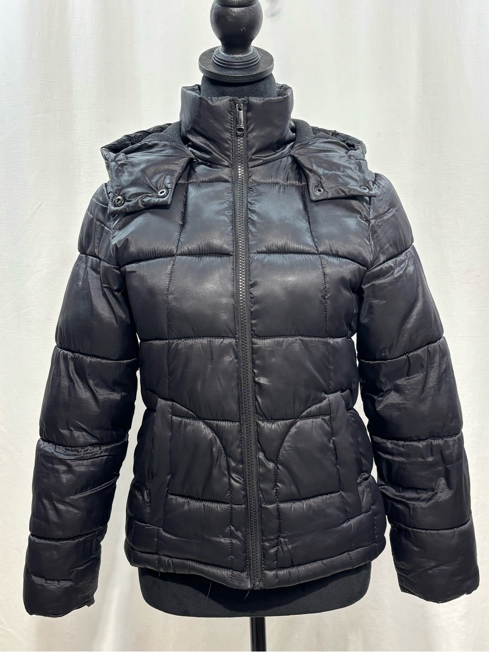 Sam Edelman Black Quilted Removable-Hood Puffer Jacket Sz 14 winter school 512